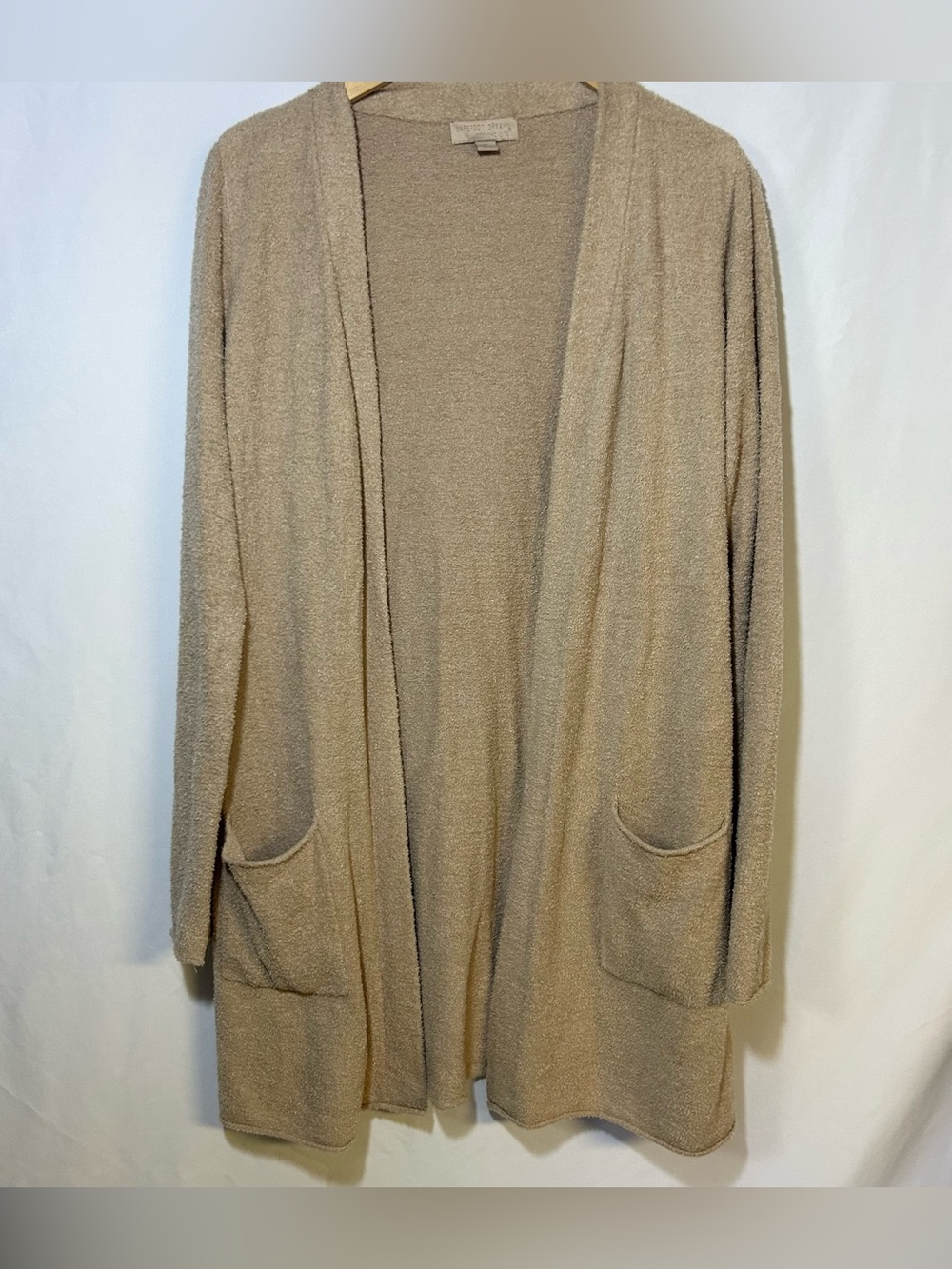 Barefoot Dreams Cozy Chic Lite Open Cardigan Pockets Tan NOWCL1327 Size Medium